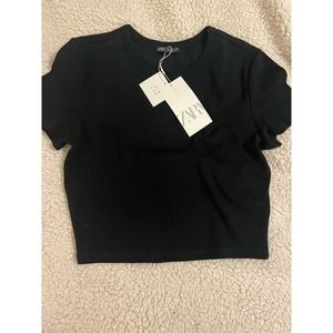 Zara Basic Black Crop Top Size Large New w/ Tags